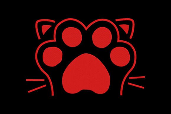 Cat Paw Embroidery Red Cat Paw Print