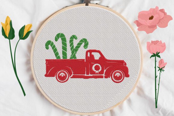 Christmas Candy Cane Truck Embroidery
