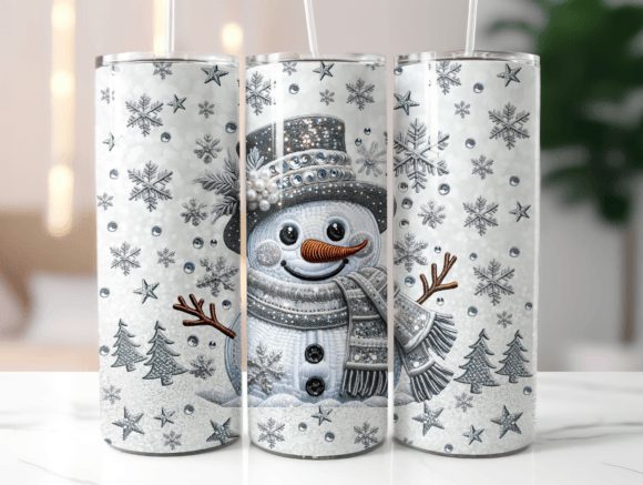 Faux Embroidery Snowman Tumbler Wrap