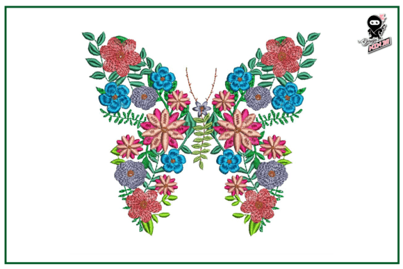 Floral Butterfly, Botanical Embroidery