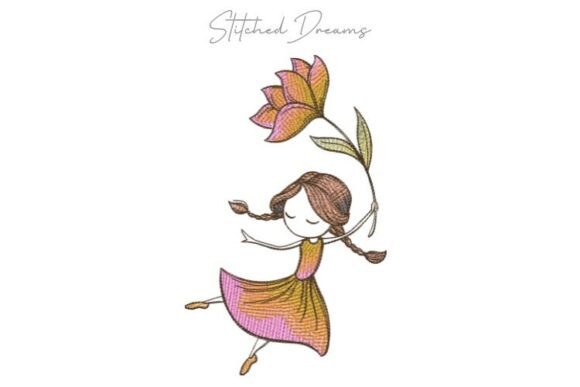 Girl Holding a Rose Embroidery Design