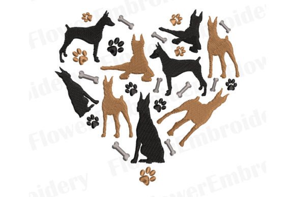 I Love Doberman Machine Embroidery