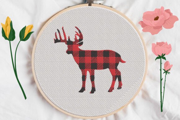 Plaid Reindeer Embroidery Design