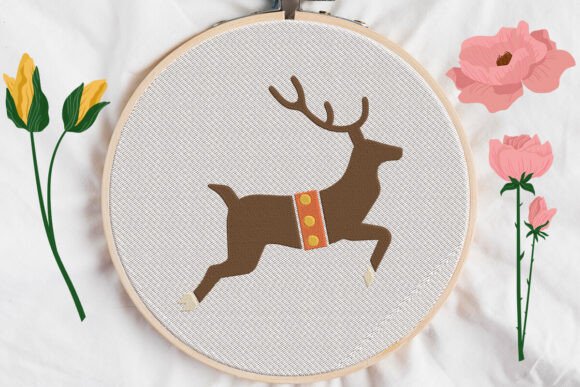 Reindeer Running Christmas Embroidery