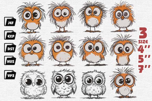 Set of 12 Funny Chicken Embroidery