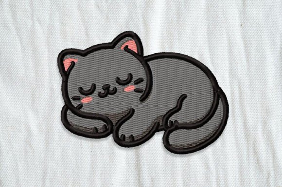 Sleeping Cat Embroidery Patch Grey